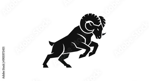 Ram silhouette jumping against white background