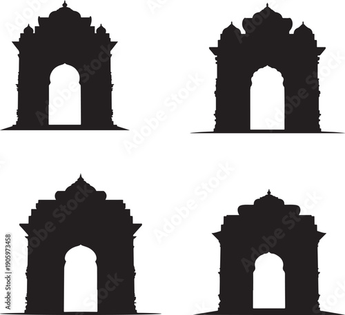Indian Gate Silhouettes Isolated on White