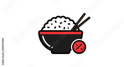 Rice bowl and chopsticks on white