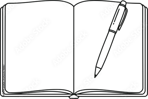 An open book with a pen resting on the right page as if ready to write notes