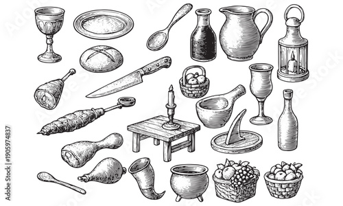 Vintage Medieval Kitchen Engravings
