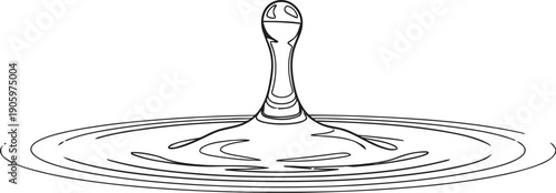 A delicate water droplet emerging from a calm, rippling surface