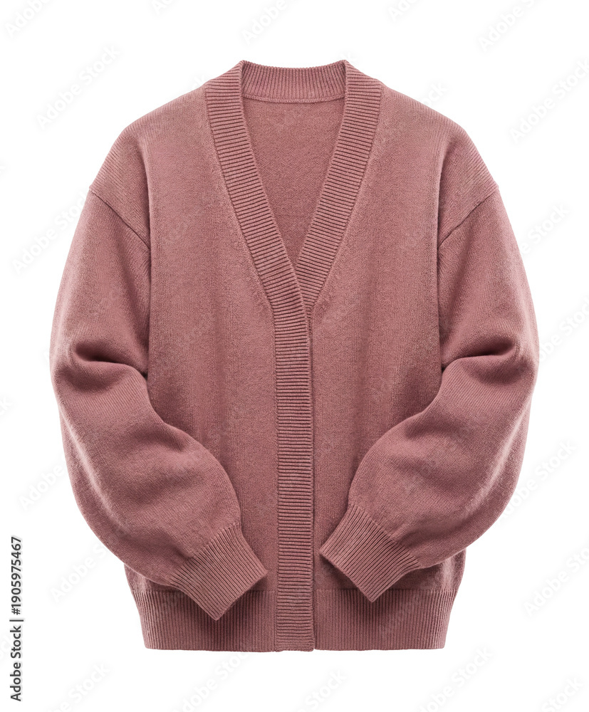 Fototapeta premium Ribbed hem cardigan with balloon sleeves in dusty rose color