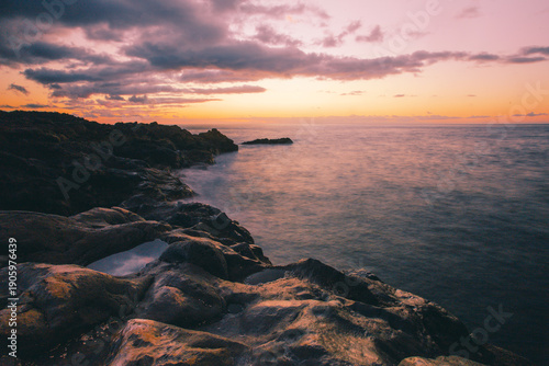 Sunset over the Atlantoc Ocean taken from Puntalarga beach on La Palma island, Spain