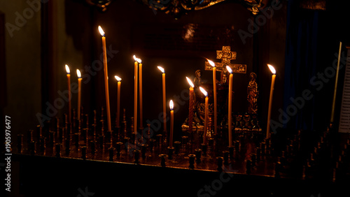 Burning candles in the church.