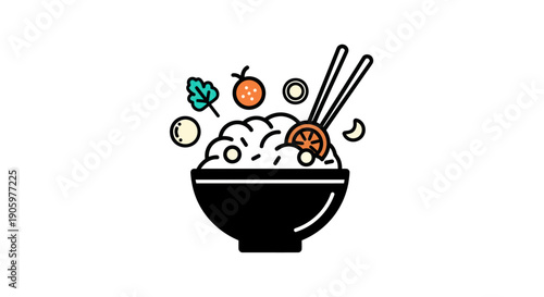 Rice bowl illustration with chopsticks