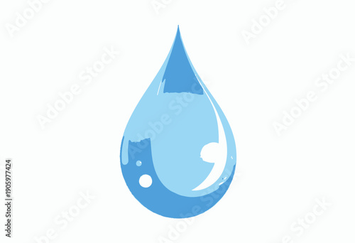 Illustration of a Luminous Blue Water Droplet Highlighting Purity and Freshness with Gradient Effects and Glossy Surface Reflection