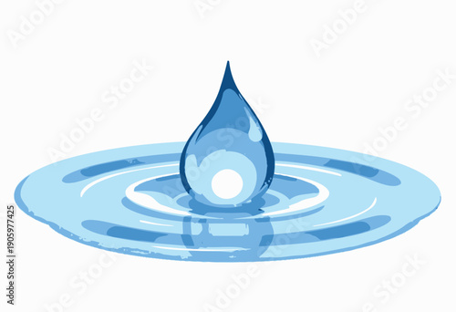 Illustration of a Perfectly Formed Water Droplet Creating Ripples on a Reflective Surface, Capturing the Essence of Fluidity and Movement in Nature