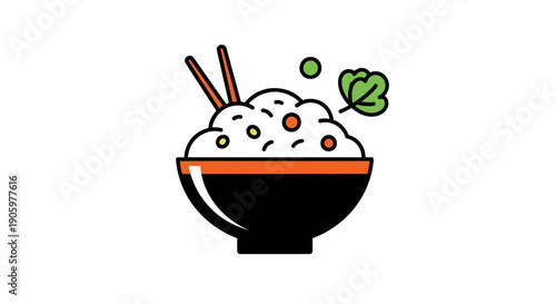 Rice bowl with chopsticks and garnish