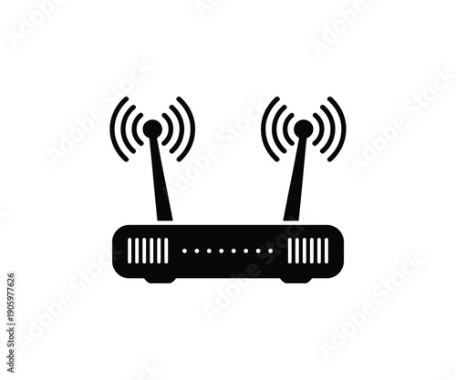 Black wireless router with two antennas symbol