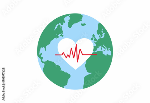 Illustration of Earth with a Heartbeat Symbolizing Global Environmental Health and Conservation Efforts for a Sustainable Future
