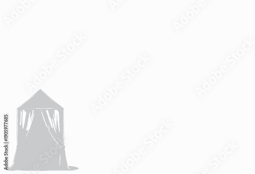 White Tent with Draped Curtains in Minimalistic Design on Vast White Canvas Background Illustrating Simplicity and Open Space