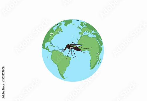 Illustration of a Mosquito on Earth Signifying Global Impact and Spread of Mosquito-Related Health Concerns Across Continents
