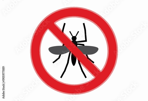 Illustration of a Mosquito with a Red No Symbol Signifying Prevention of Insect-Borne Diseases and Emphasis on Pest Control Measures and Public Awareness