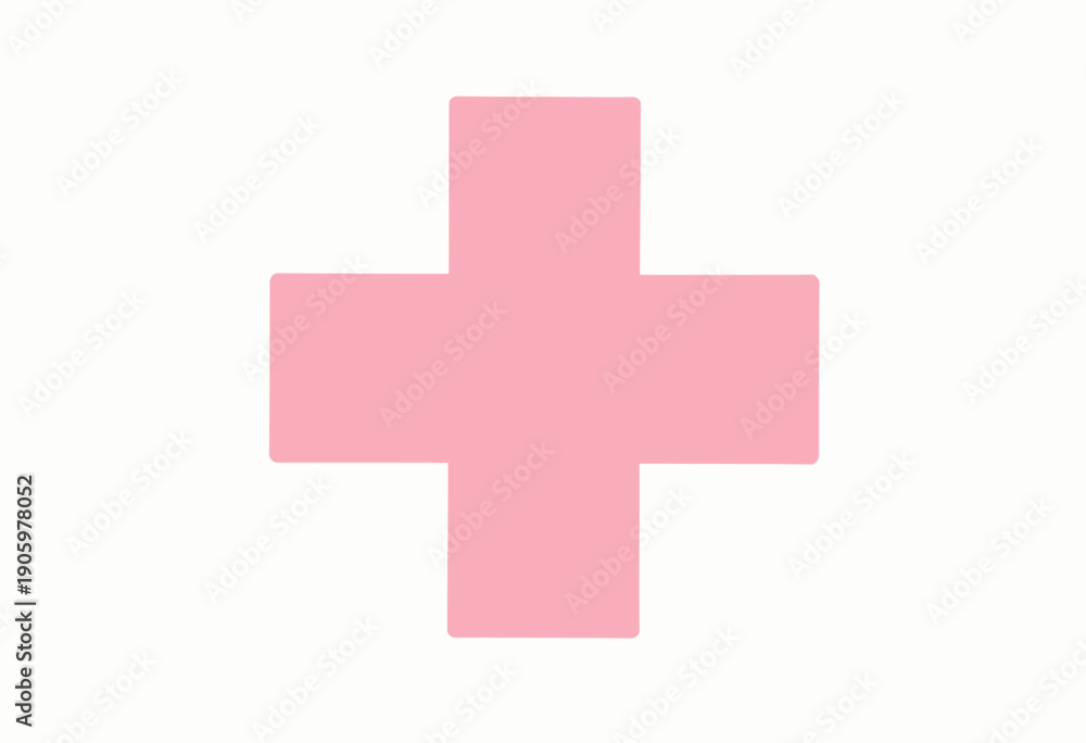 Fototapeta premium Soft Pink Medical Cross Symbol Displayed on a Minimalist White Background Signifying Healthcare and Medical Assistance