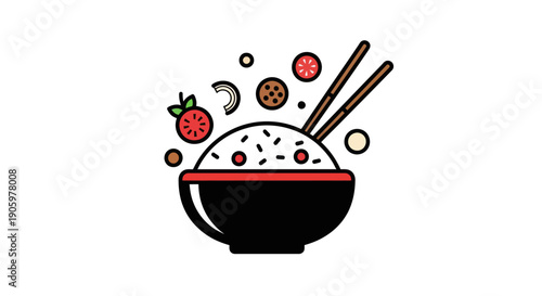 Rice bowl with chopsticks illustration