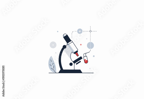 Illustration of a Microscope with Red Sample Tube Highlighting Scientific Exploration and Laboratory Research