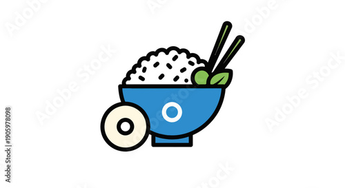 Rice bowl with chopsticks illustration