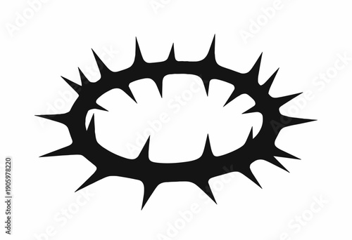 Abstract Blackthorn Crown with Sharp Spikes and Intricate Design Creating a Bold Dark Symbolic Art Piece on White Background