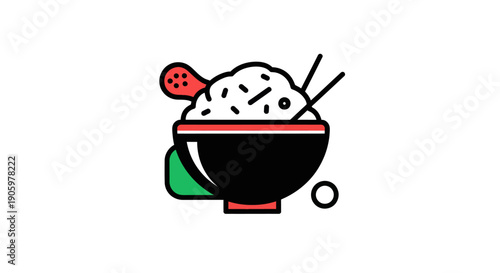 Rice bowl with chopsticks illustration