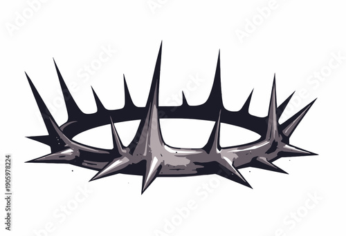 Illustration of a Thorned Crown Symbolizing Suffering and Martyrdom with Sharp Black and Silver Spikes on a Plain Background