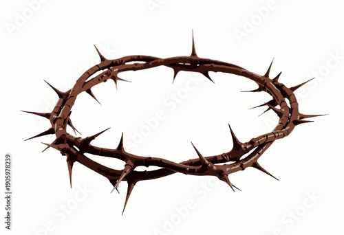 Close-Up of a Symbolic Crown of Thorns with Sharp Spikes on a White Background Representing Sacrifice and Resilience