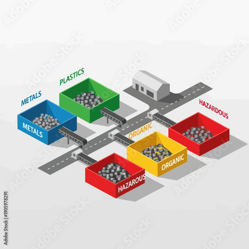 Recycling Center with Sorted Waste Materials.