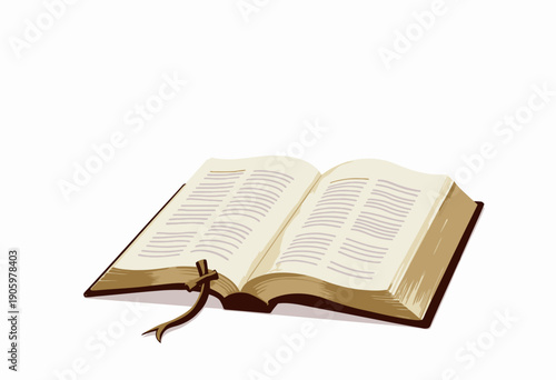 Open Book Illustration Featuring Detailed Pages and a Bookmark on a Simple White Background Highlighting Literary and Educational Themes