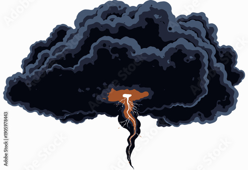 Dramatic Depiction of a Dark Thundercloud with Striking Lightning Bolt Capturing the Power and Intensity of a Violent Storm in a Minimalist Artwork