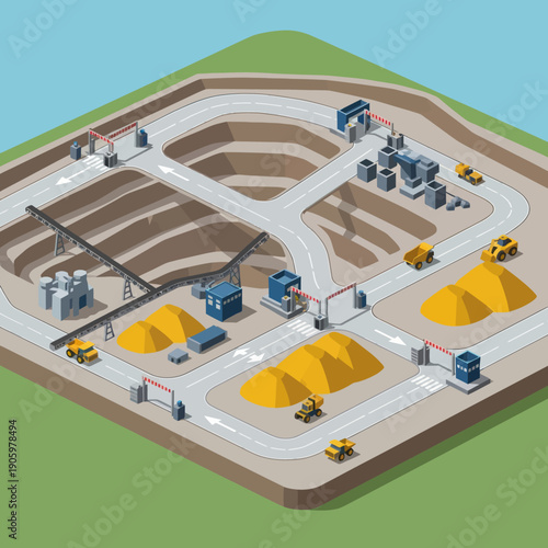Industrial Mining Site with Heavy Machinery.