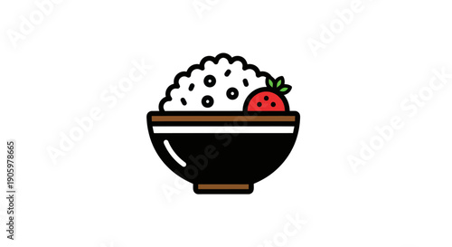 Rice bowl with strawberry on white background