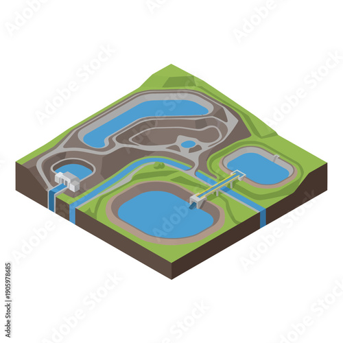Water Treatment Plant 3D Model Illustration.
