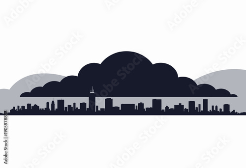 Dramatic Silhouette of a City Skyline Underneath Bold Cloud Formations Highlighting Urban Architecture and Skyscrapers
