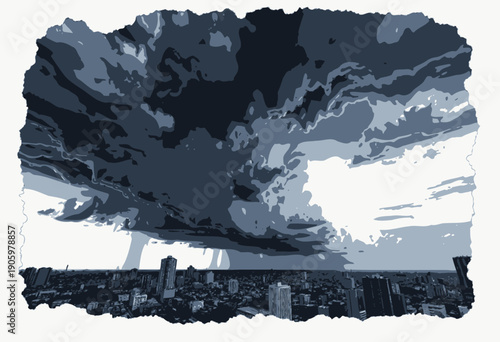 Dramatic Thunderstorm Clouds Looming Over Cityscape Creating a Stunning and Intricate Natural Phenomenon Against the Expansive City Horizon