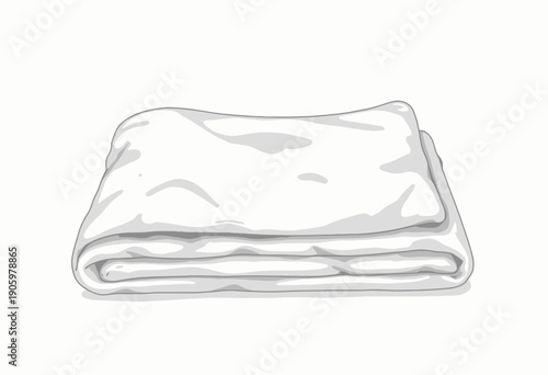 Illustration of a Neatly Folded White Blanket Showcasing Minimalistic and Clean Design with Subtle Shadowing on a Plain Background