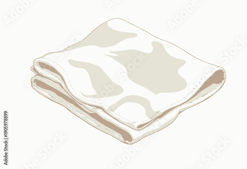 Illustrated depiction of a neatly folded, soft, smooth beige cloth showcasing texture and fabric details, highlighting cleanliness and fabric quality