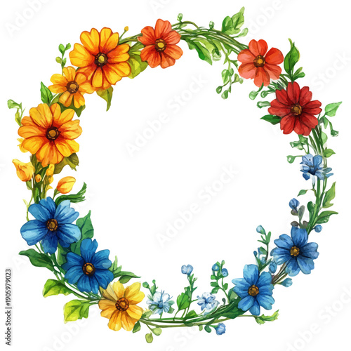 Spring Equinox Floral Celebration, watercolor clipart vector, isolated on a white background.