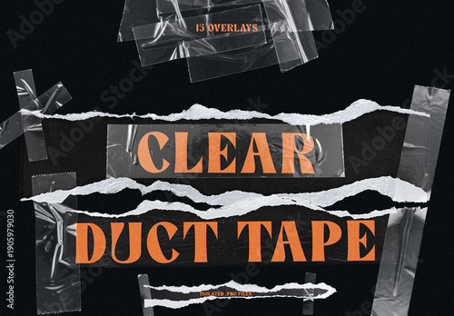 15 Transparent Duct Tape Overlay Elements. Realistic Torn Masking Tape Strips.