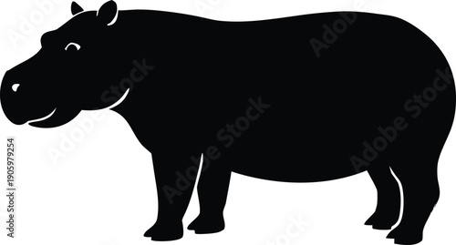 Minimal silhouette of hippopotamus standing strong wildlife animal profile Vector illustration
