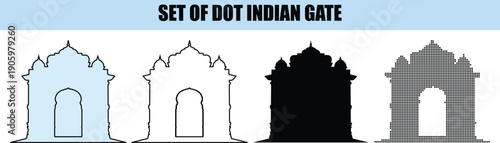 Indian Gate Dot Illustrations Set white background