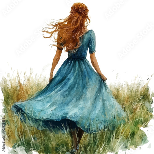 Spring Breeze, watercolor vector, isolated on a white background.