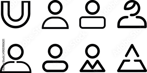 Collection of diverse minimalist user icons representing different individuals and concepts isolated on transparent background