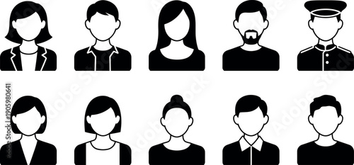 Collection of diverse professional and casual avatar icons representing different people and job roles