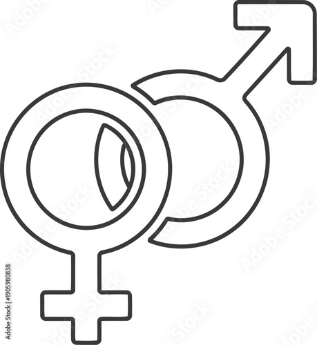 Symbolic representation of male and female gender icons intertwined