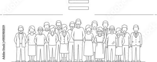 A diverse group of stylized stick figure characters gathered together in unity.