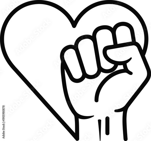 A fist raised inside a heart symbolizes solidarity and strength in unity