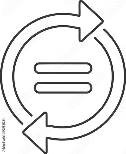 Circular arrows symbolizing continuous process or infinite loop with menu icon in center