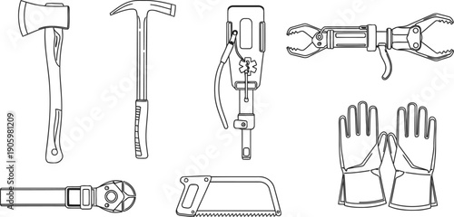 Assorted mechanical and hand tools with various attachments and components