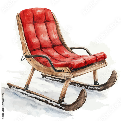 Sled, watercolor drawing vector, isolated on a white background.