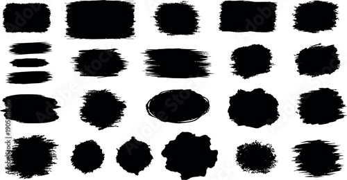 Black set paint, ink brush, brush strokes, brushes, lines, frames, box, grungy. Grungy brushes collection. Brush stroke paint boxes on white background - stock vector.